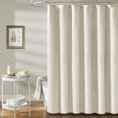 BTTN Linen Textured Waterproof Fabric Shower Curtain, 72x90, Light Cream