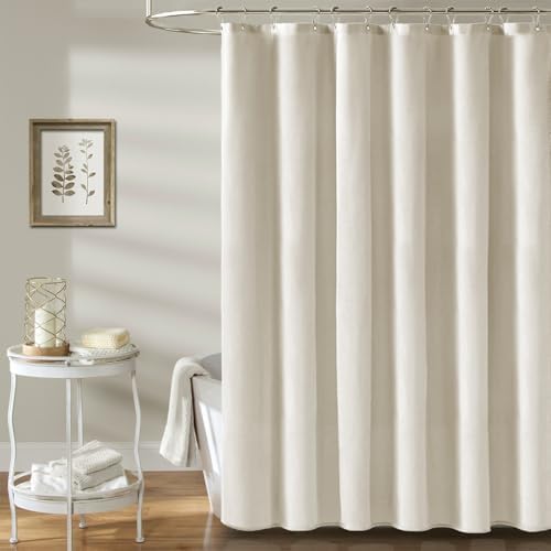 BTTN Linen Textured Waterproof Fabric Shower Curtain, 72x72, Light Cream