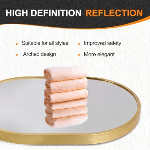 Delma 28x20 Gold Oval Bathroom Mirror for Over Sink, Aluminum Frame