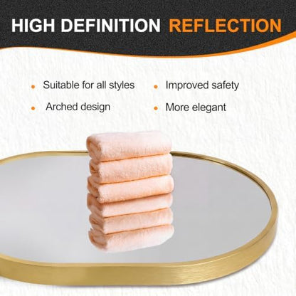 Delma 40x28 Gold Oval Bathroom Mirror for Over Sink, Aluminum Frame