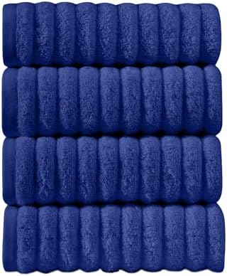 Elegant Comfort Luxury 100% Turkish Cotton Corduroy Ribbed 4 Pack Hand Towel Set 16 x 28 Inch - Absorbent, Super Soft, Quick Dry, Premium Towels for Bathroom, Gym, Spa and Hotel Use, Royal Blue