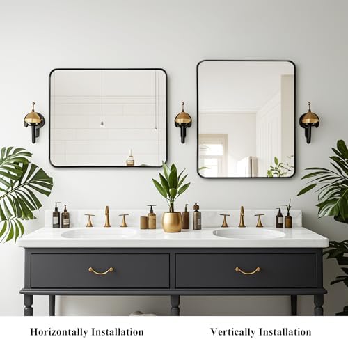 Black Bathroom Vanity Mirror Over Sink 28x32, Large Wall Mounted Mirror