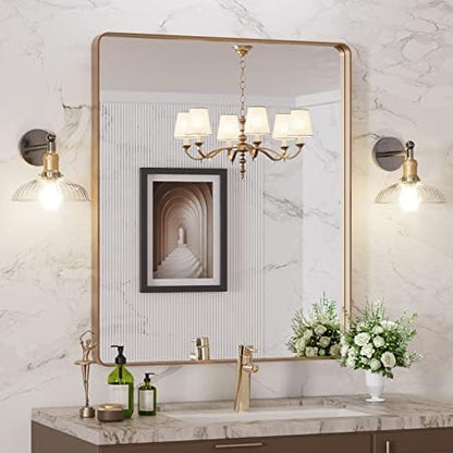 LOAAO 30"X36" Gold Bathroom Mirror