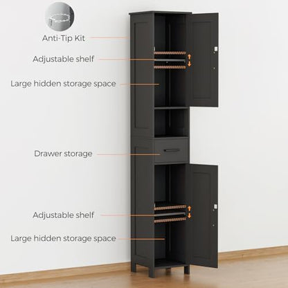 Homhedy 67" H Tall Bathroom Storage Cabinet with Barn Doors and Drawer