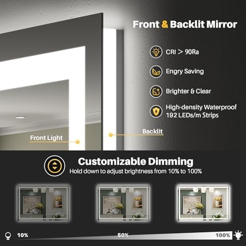 Briivue 48x30 Inch LED Bathroom Mirror with Lights, Backlit & Front Lit