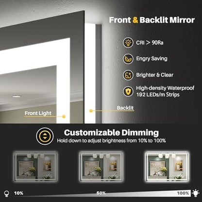 Briivue 40x24 Inch LED Bathroom Mirror with Lights, Backlit & Front Lit
