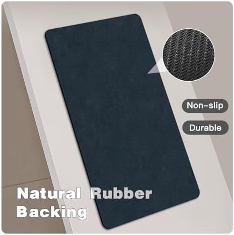 TYUU Thin Bath Mat Runner, Bathroom Rugs Non Slip Washable, 17x59 Navy Blue