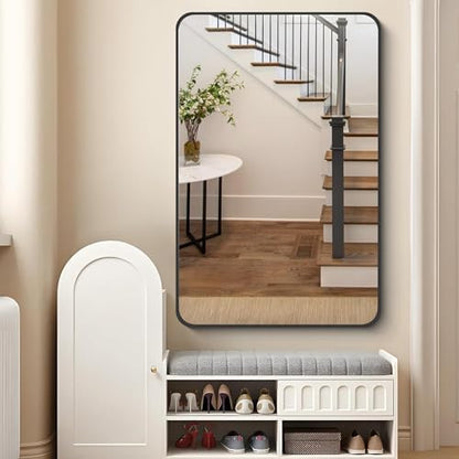 FORBATH Black Bathroom Mirror, Rectangular Vanity Mirror 30 x 48 Inch Wall Rounded Corner Metal Framed Bathroom Mirror for Living Room Bedroom Entryway Decor (Horizontal/Vertical)