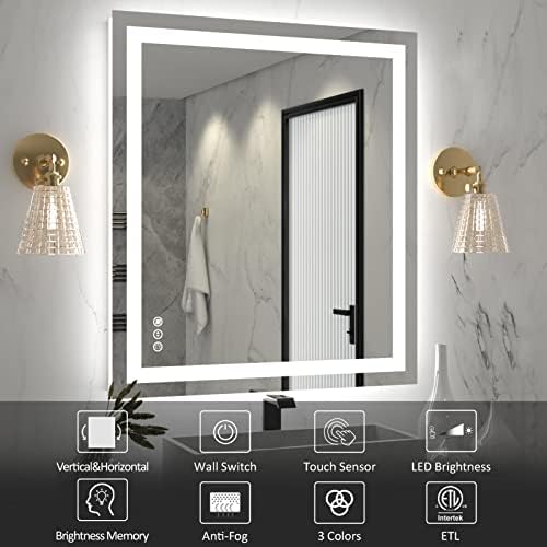 Amorho LED Bathroom Mirror 36"X32" with Front Light and Backlit