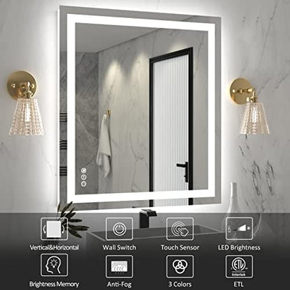Amorho LED Bathroom Mirror 36"X32" with Front Light and Backlit