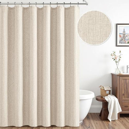 ANRODUO Cream Beige Linen Textured Fabric Shower Curtain Set - W72xL80
