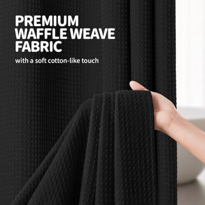 Dynamene Black Hook Free Waffle Shower Curtain & Snap-in Fabric Liner,72x93