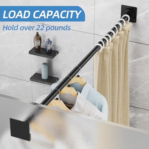 CorkLatta Matte Black Shower Curtain Rod,1 Inch Diameter Stainless Steel Adjustable Spring Tension Rods 32 to 92",with Holders,Anti-Slip,Curtain Rods No Drilling(1 Pack)
