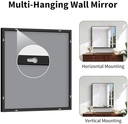 Koonmi Black Bathroom Mirror for Over Sink,Metal Framed 32"x28" Wall Mirror