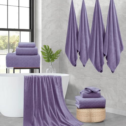 Extra Large Bath Towels Set 35x70 Inches - Luxury 600 GSM Oversized Bath Sheet Towel,Ultra Soft Microfiber - Quick Dry,Highly Absorbent Shower Towels Spa Hotel Bathroom Towel Set (4-Pack,Dark Purple)