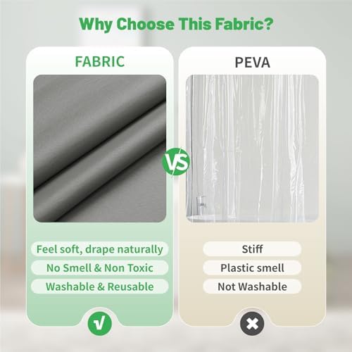 eachope Long Waterproof Fabric Shower Curtain Liner,72x78 Inch Grey