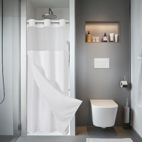 eachope No Hook Waffle Shower Curtain with Snap-in Liner, 36x74 Inch, White