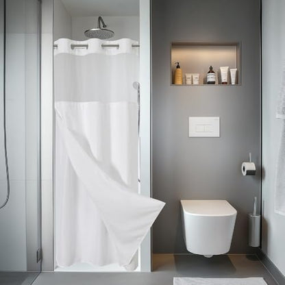 eachope No Hook Waffle Shower Curtain with Snap-in Liner, 36x74 Inch, White