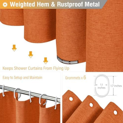 BTTN Stall Linen Textured Waterproof Shower Curtain, 36x72, Burnt Orange