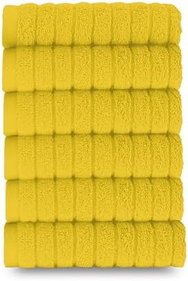 Elegant Comfort 100% Turkish Cotton Corduroy Ribbed Luxury Washcloths 6 Pack Soft 13 x 13 Inch - Higly Absorbent, Durable, Quick Dry, Spa Premium Hotel Quality for Bathroom or Travel, Yellow