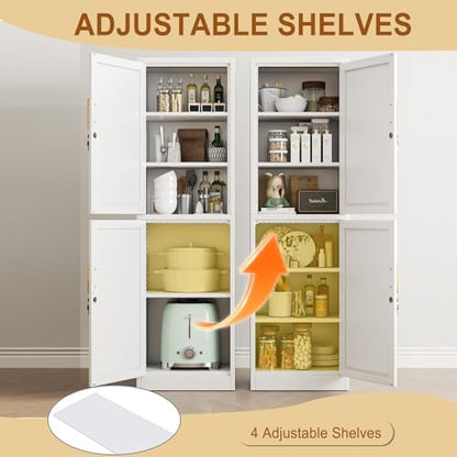 Tall Metal Narrow Bathroom Storage Locker Cabinet 67" H,White Kitchen Pantry Cabinets with 4 Adjustable Shelves and 2 Lockable Doors,File Cabinet Organizer for Kitchen Home Office Living Dining Room