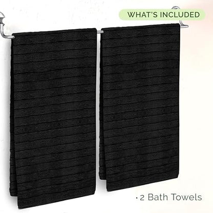 Elegant Comfort 100% Turkish Cotton Corduroy Ribbed Luxury Soft 2 Pack Bath Towels 27 x 54 Inch - Ultra Plush, Absorbent, Quick Dry, Hotel Spa Quality Towels for Bathroom Essentials, Black
