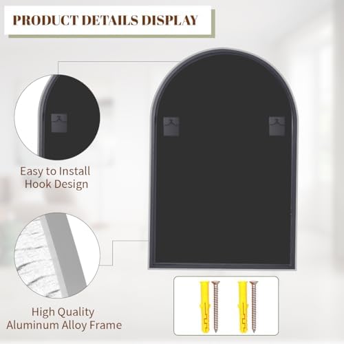 BEAUTYPEAK 30"x40" Arch Bathroom Wall Mirror, Silver