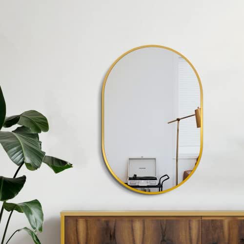 Delma 30x20 Gold Oval Bathroom Mirror for Over Sink, Aluminum Frame