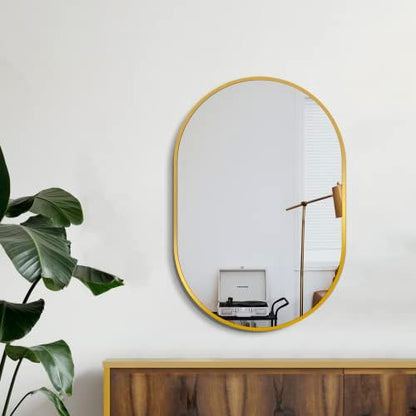 Delma 30x20 Gold Oval Bathroom Mirror for Over Sink, Aluminum Frame