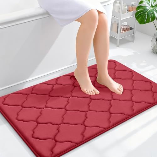 OLANLY Memory Foam Bath Mat Rug 36x24, Ultra Soft Bathroom Rugs, Red