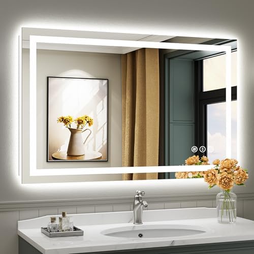 Briivue 48x30 Inch LED Bathroom Mirror with Lights, Backlit & Front Lit