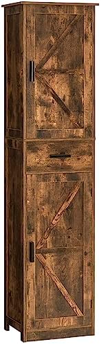 TEENFON Tall Bathroom Cabinet, Storage Cabinet with 6 Shelves & Drawer