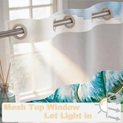 Ocean Sea Turtle Theme No Hook Waffle Weave Kids Shower Curtain with Snap in Liner Nautical Tropical Blue Bathroom Decor Set 72 W x 74 H Inch Teal