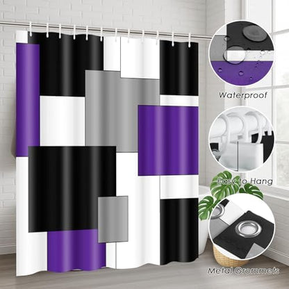 Bathroom Sets with Shower Curtain and Rugs, 4 Pcs, Geometric Purple