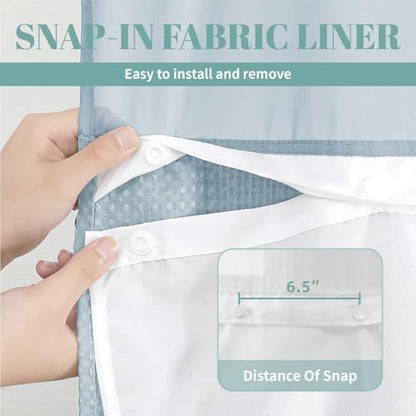 eachope No Hook Waffle Shower Curtain with Snap-in Liner, 71x74 Inch, Teal