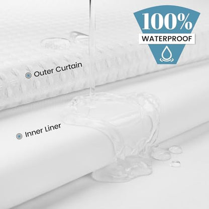 SORTTO No Hook Waffle Shower Curtain with Snap in Liner Set, 71x98, White