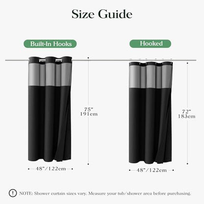 Dynamene Black Hook Free Waffle Shower Curtain & Snap-in Fabric Liner,48x75