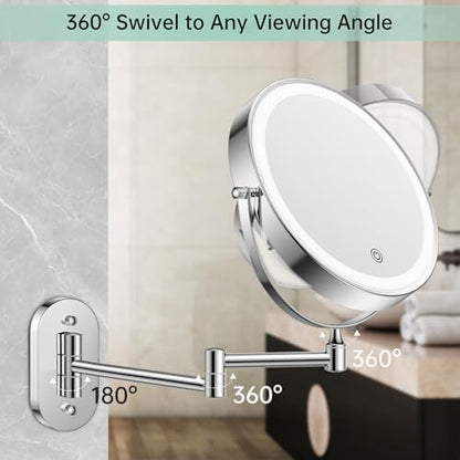 FUNTOUCH 2500mAh Rechargeable Wall Mounted Lighted Makeup Mirror 1X/20X