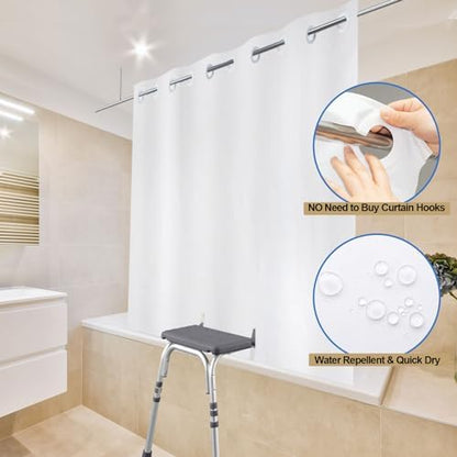 Split Shower Curtain for Transfer Bench, No Hooks Needed 80"x74" White