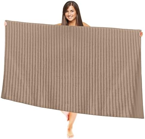 Elegant Comfort 100% Turkish Cotton Corduroy Ribbed Luxury Jumbo Bath Towel Ultra Soft - 35 x 70 Inch - Luxury Spa Premium Hotel Quality Highly Absorbent and Quick Dry Large Bath Towel, Taupe