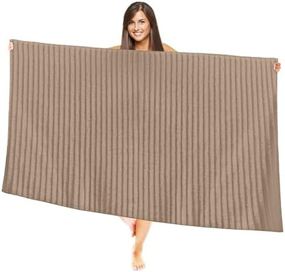 Elegant Comfort 100% Turkish Cotton Corduroy Ribbed Luxury Jumbo Bath Towel Ultra Soft - 35 x 70 Inch - Luxury Spa Premium Hotel Quality Highly Absorbent and Quick Dry Large Bath Towel, Taupe