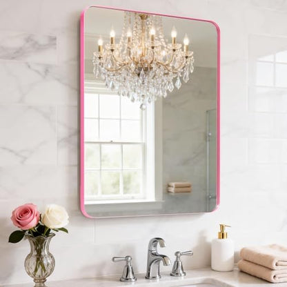 24" x 28" Pink Bathroom Mirrors for Over Sink,Aluminum Frame