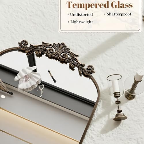 Dewfig Arched Full Length Mirror, 71"x28" Floor Mirror with Carved, Bronze