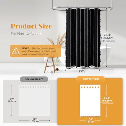 BTTN 54 x 72 Boho Linen Heavy Duty Cloth Shower Curtain Set, Black White