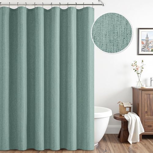 ANRODUO Teal Extra Long Linen Fabric Shower Curtain Set - W72xL108