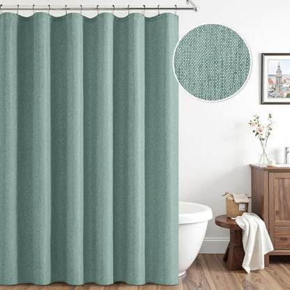 ANRODUO Teal Extra Long Linen Fabric Shower Curtain Set - W72xL108
