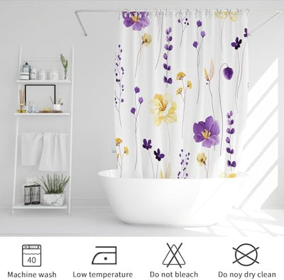 Gibelle Purple Yellow Watercolor Floral Fabric Shower Curtain, 72x72