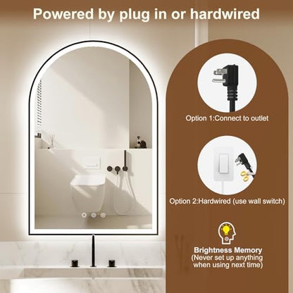 24"x36" Arched LED Lighted Bathroom Mirror with Lights