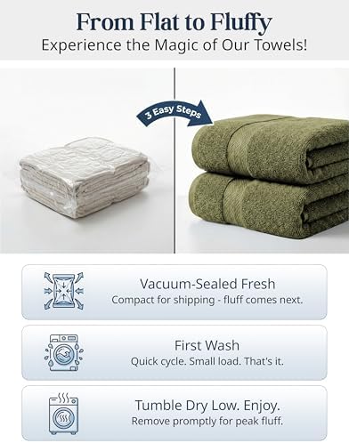 LANE LINEN Large Bath Towel Set Absorbent Quick Dry 100% Cotton - Oil Green