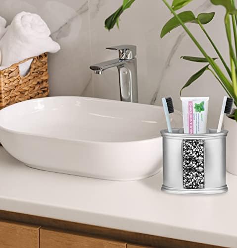 Zahari Home 4pc Sinatra Stylish Bathroom Accessories Set Liquid Soap Dispenser, Tumbler, Tooth Brush Holder and Soap Dish Modern Classic Luxury Decor Bling Mosaic Glass Silver Bathroom Accessories